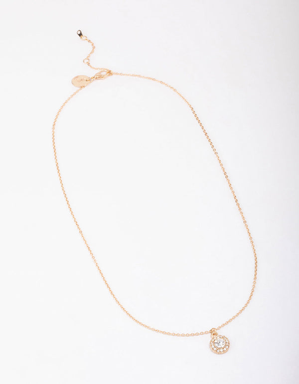 Gold Halo Crystal Pendant Necklace