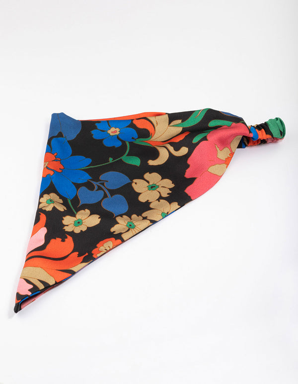 Black Fabric Graphic Flower Bandana