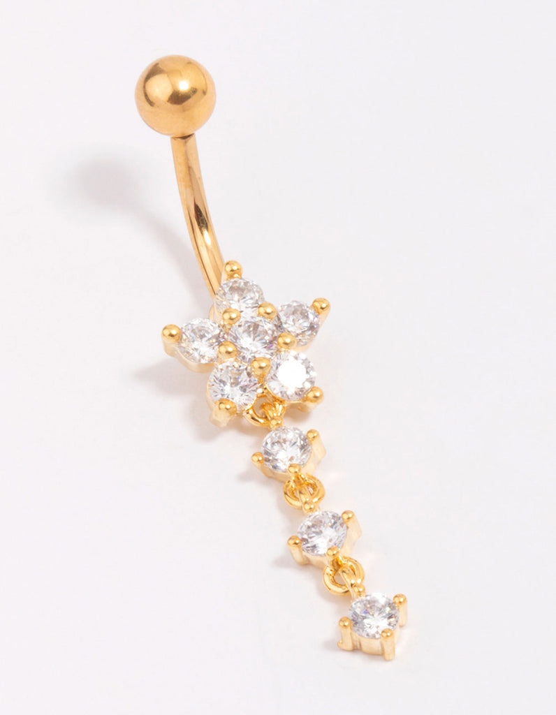 Gold Plated Titanium Cubic Zirconia Flower Belly Piercing Lovisa