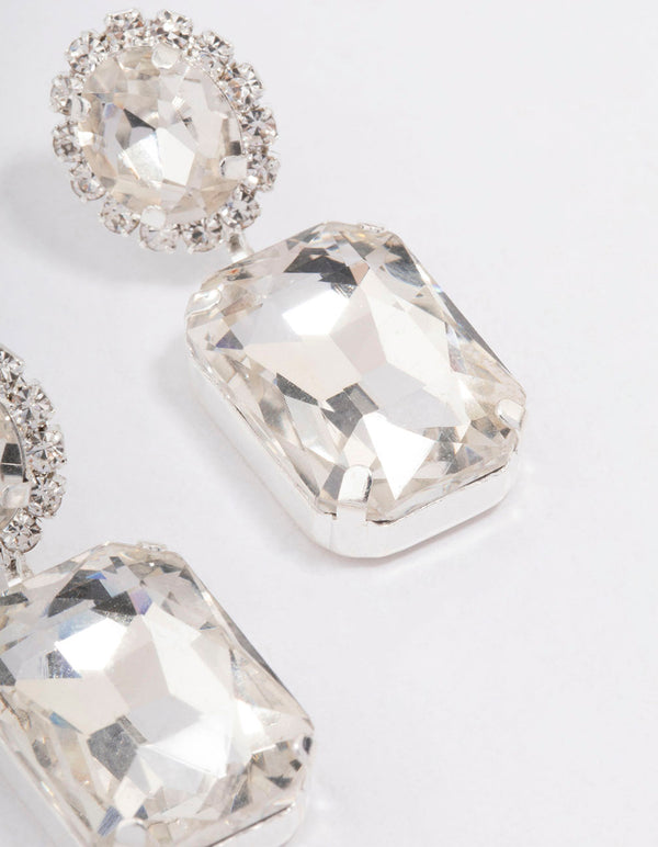 Silver Double Tiered Statement Drop Earrings