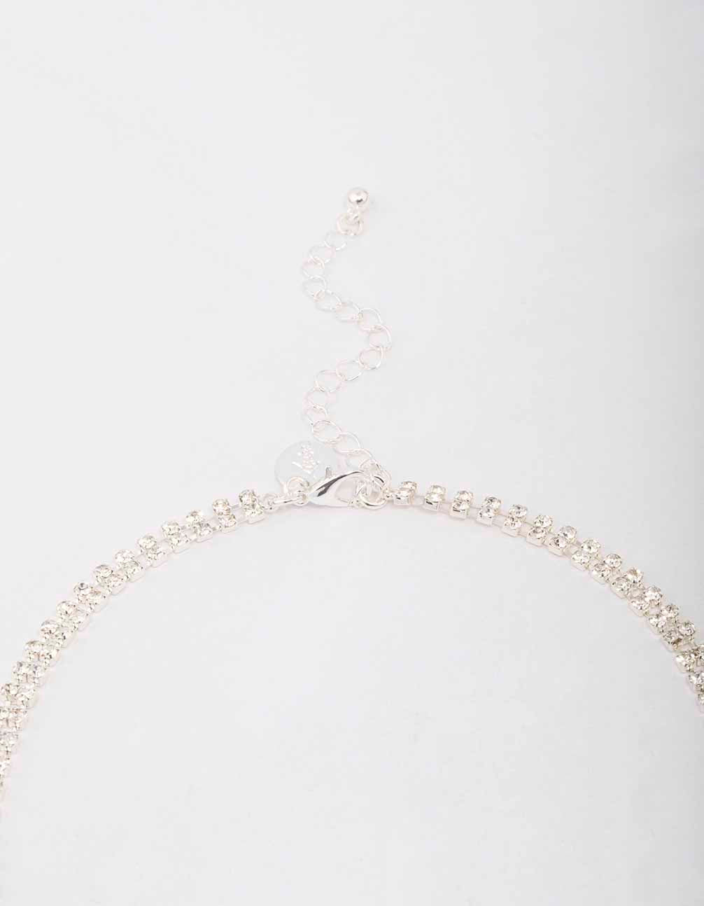 Silver Emerald & Diamante Drop Jewellery Set