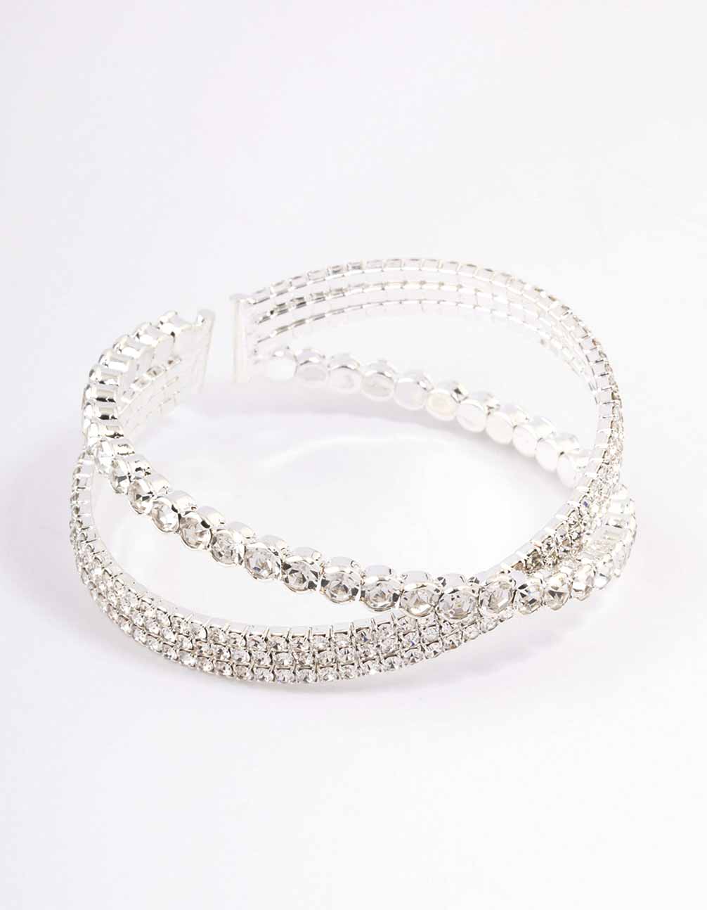 Silver Cluster Diamante Wrist Cuff
