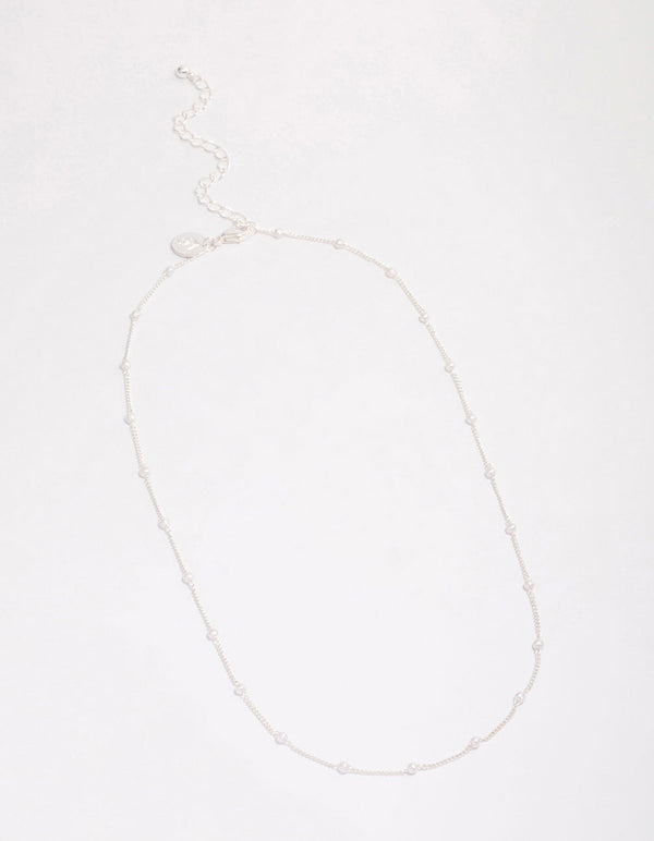 Silver Pearl Station Chain Necklace