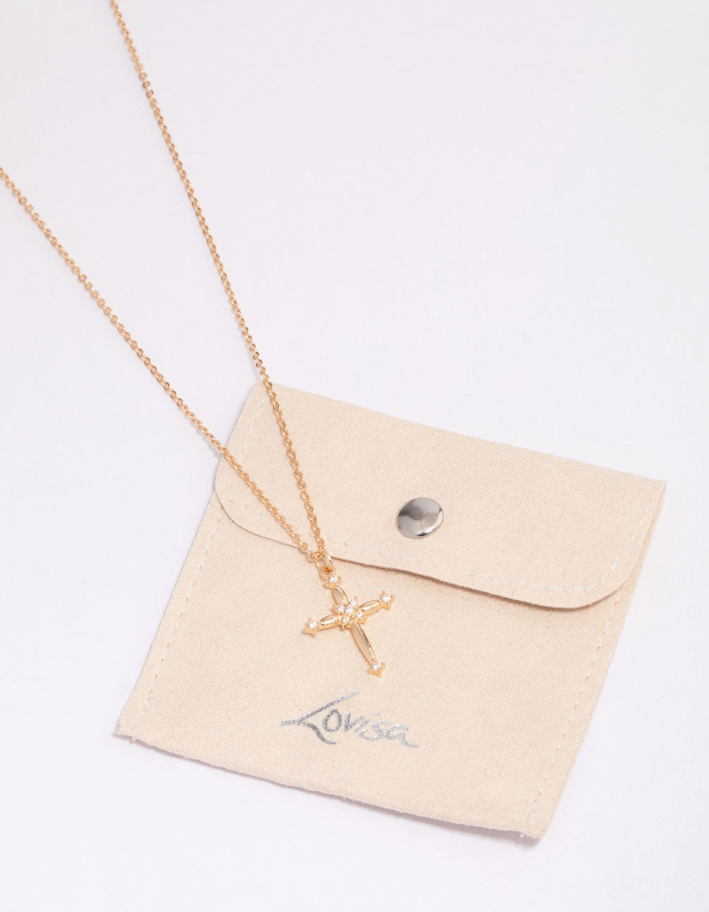 Gold Ornate Diamante Cross Pendant Necklace