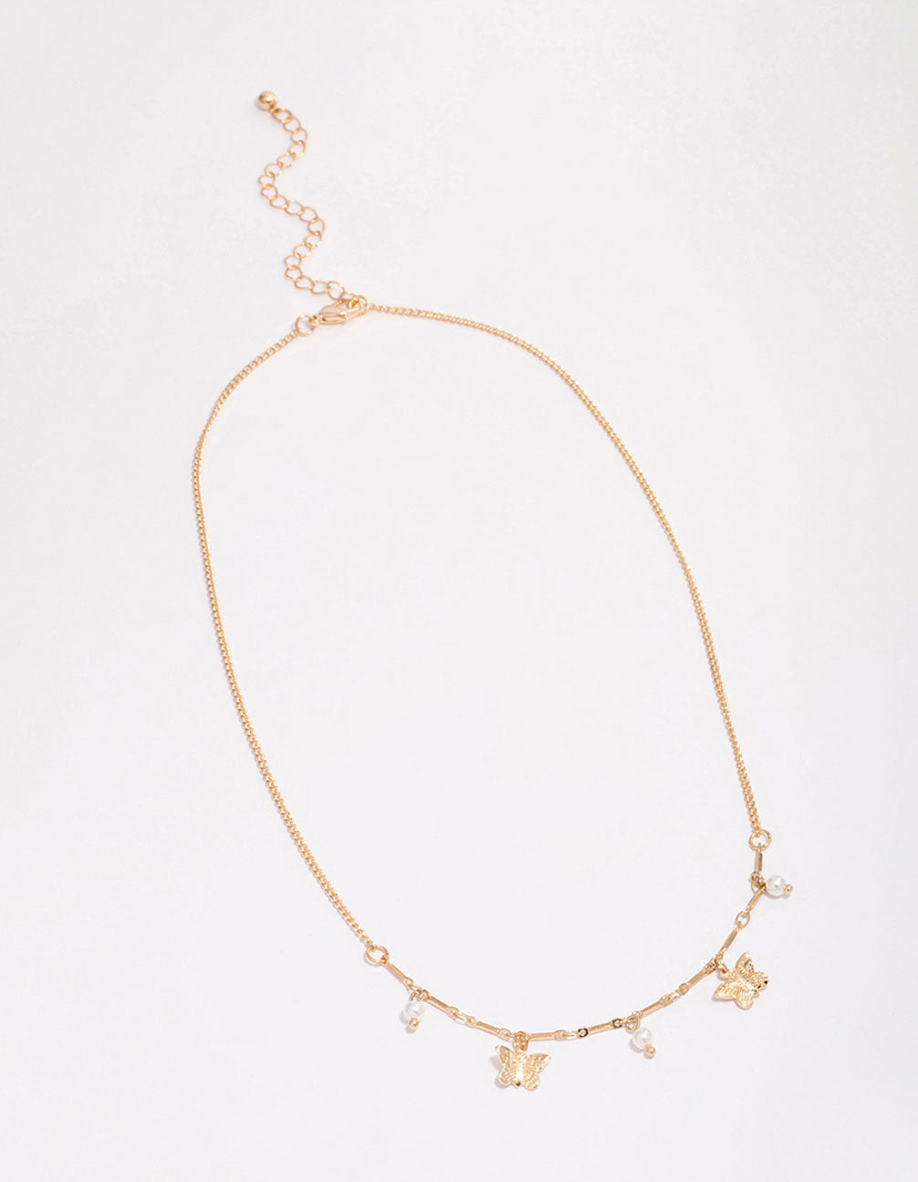 Gold Pearl Butterfly Droplet Necklace