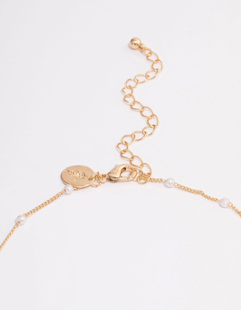 Gold Pearl Station Chain Necklace