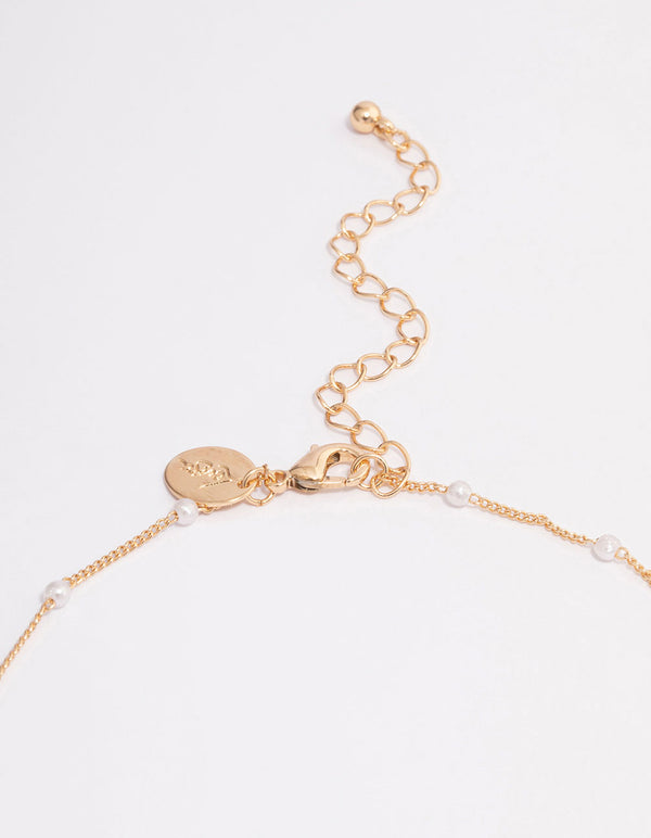 Gold Pearl Station Chain Necklace