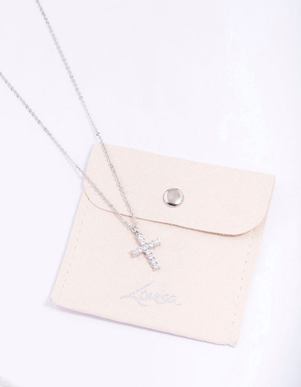 Silver Bezel Diamante Cross Necklace