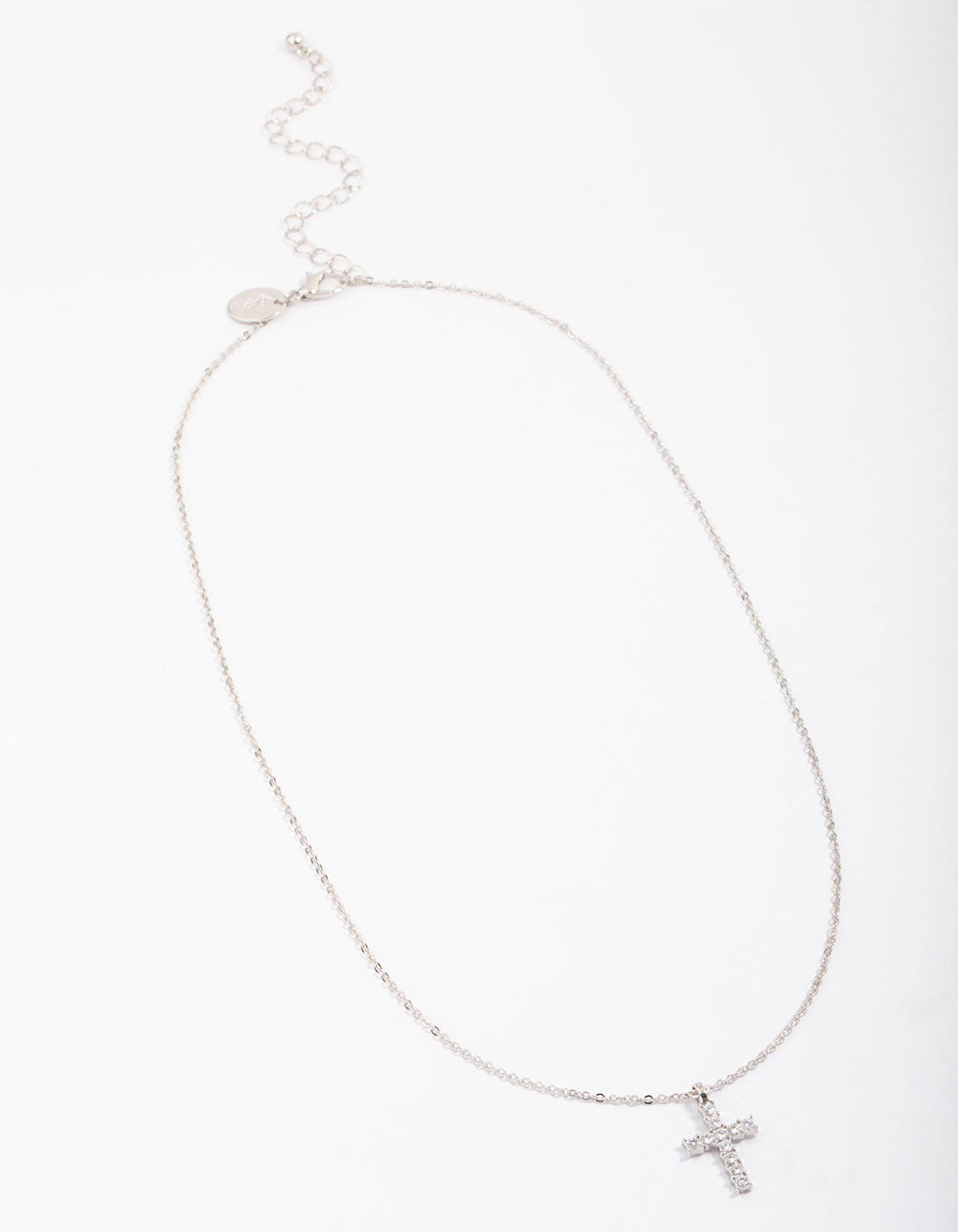 Silver Bezel Diamante Cross Necklace