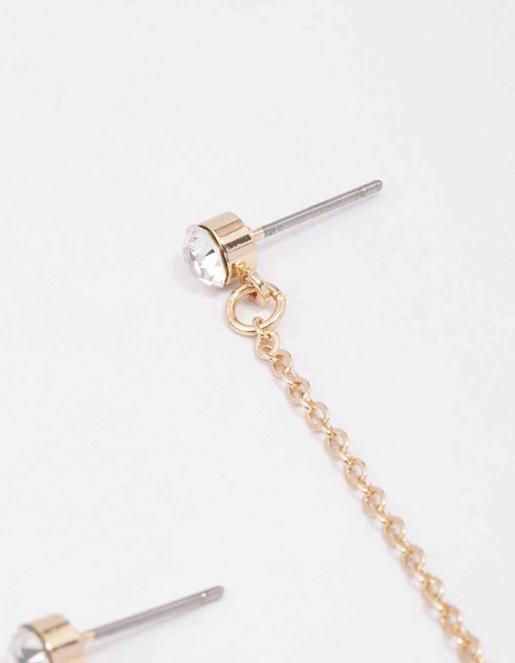 Gold Diamante Pearl Chain Drop Earrings