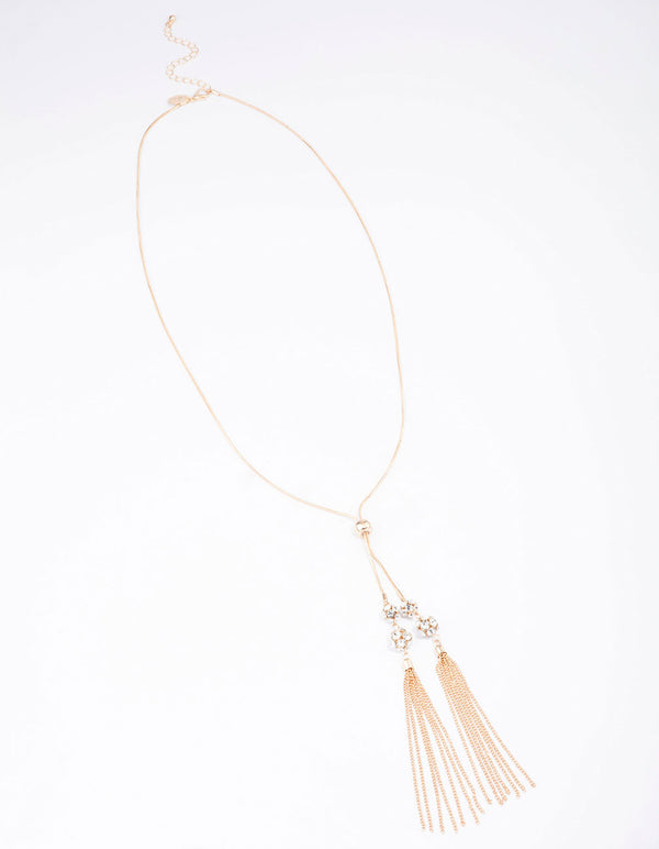 Gold Diamante Long Tassel Necklace