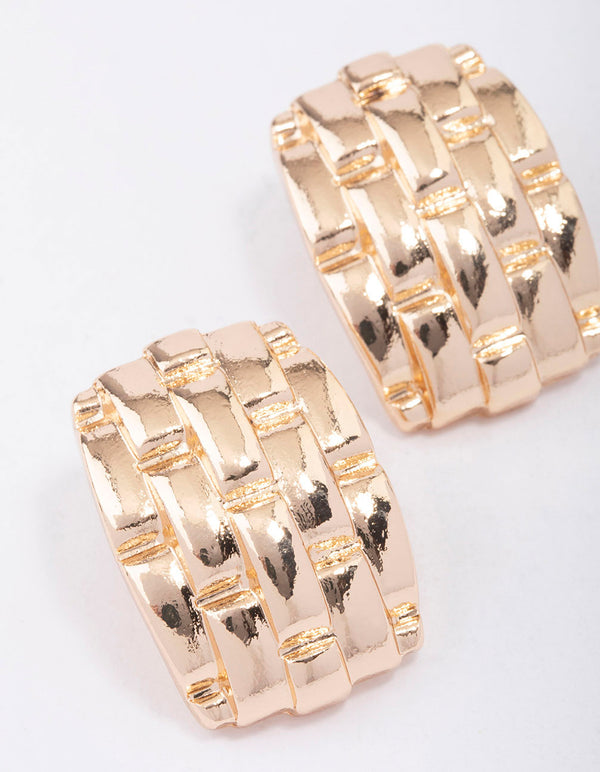 Gold Square Textured Stud Earrings
