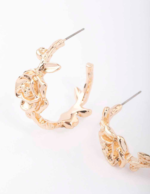 Gold Rose Hoop Earrings