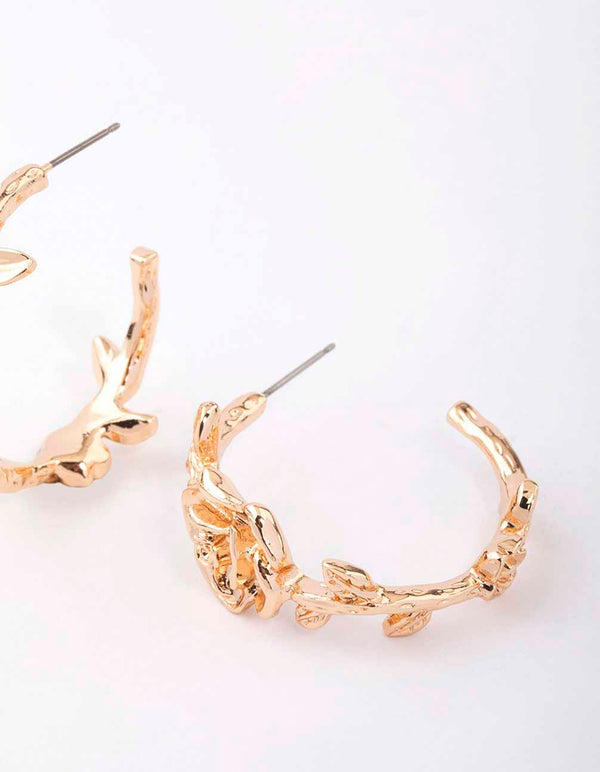 Gold Rose Hoop Earrings