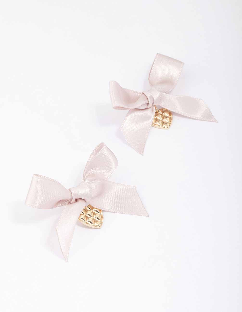 Pink & Gold Textured Bow Heart Earrings