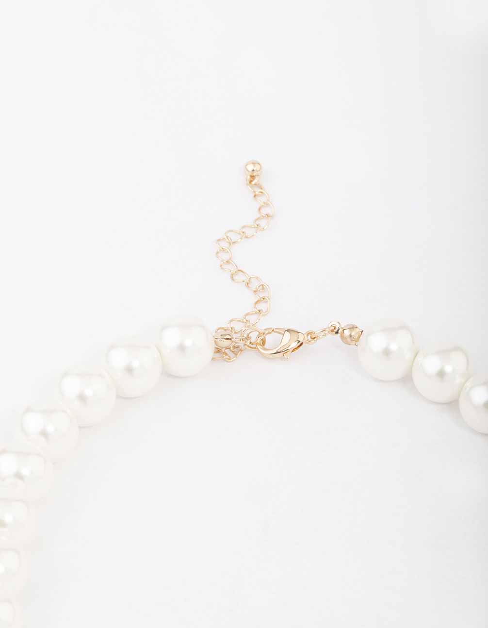 Gold & Pink Pearl Puffy Heart Necklace