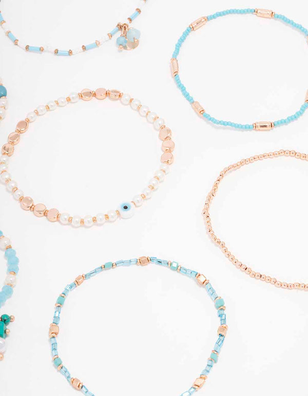 Gold Mixed Facet Pearly Beaded Stretch Bracelet Pack