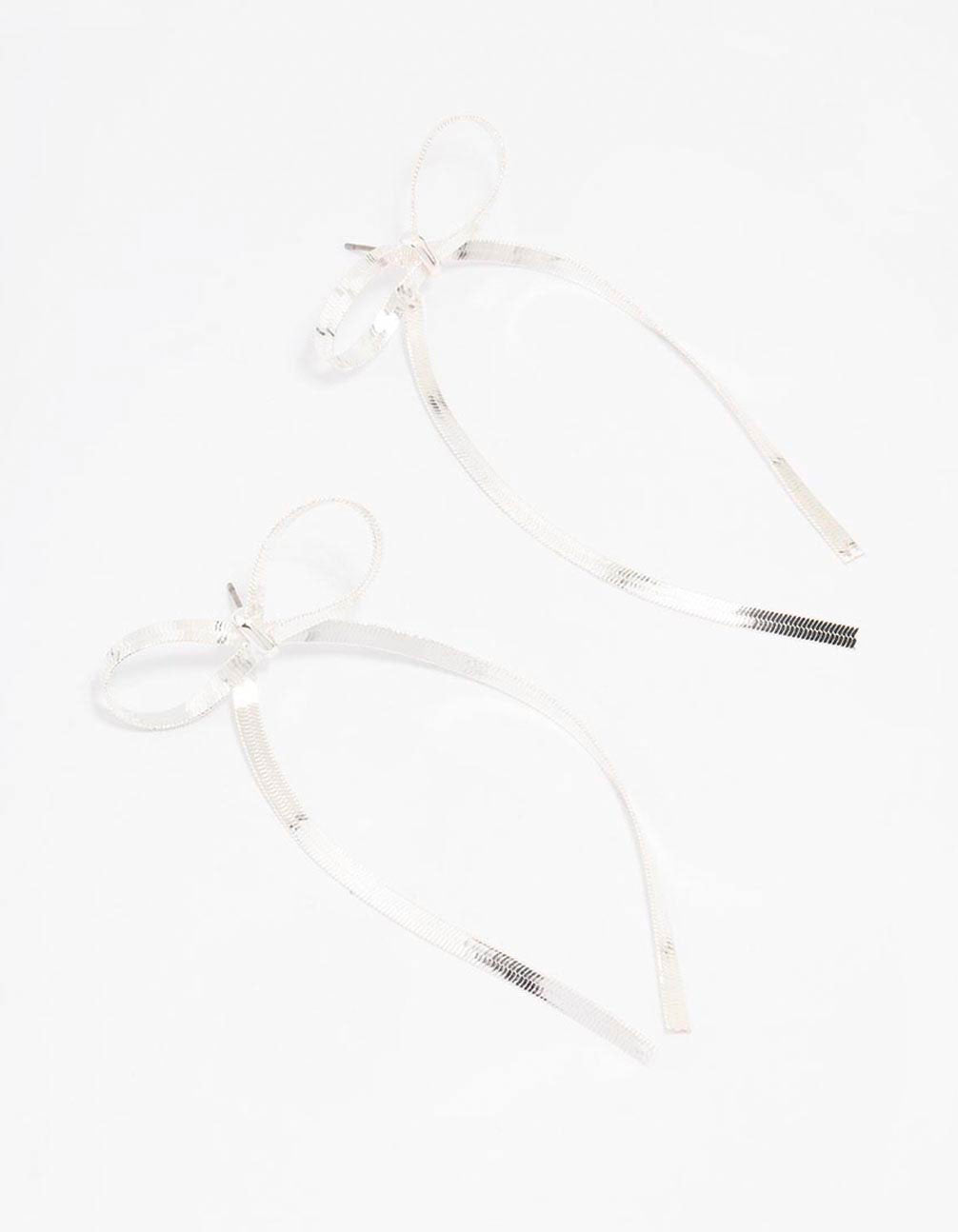 Silver Snake Chain Bow Drop Earrings