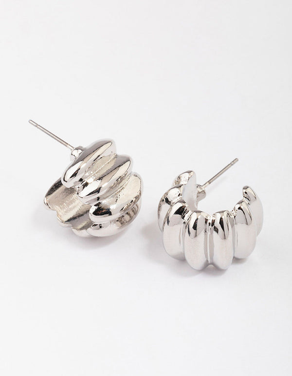 Silver Ridged Wide Hoop Cuff Earrings