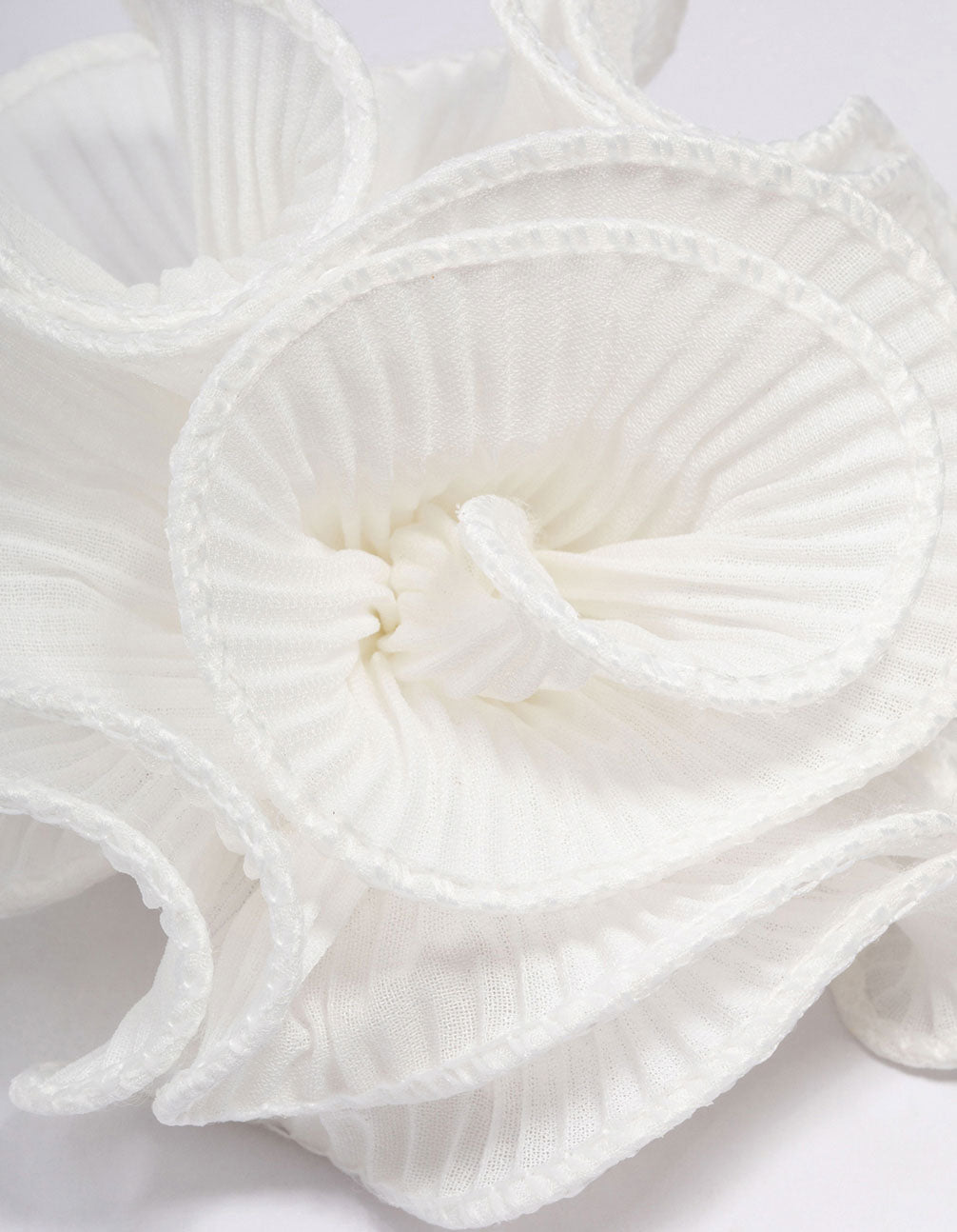White Fabric Plisse Spiral Floral Hair Clip