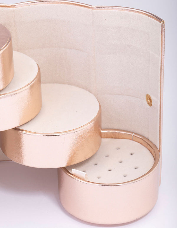 Rose Gold Faux Leather Cylinder Folded Travel Jewellery Case