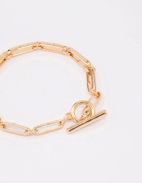Gold Plated Brass Chunky Rectangular Link FOB Bracelet