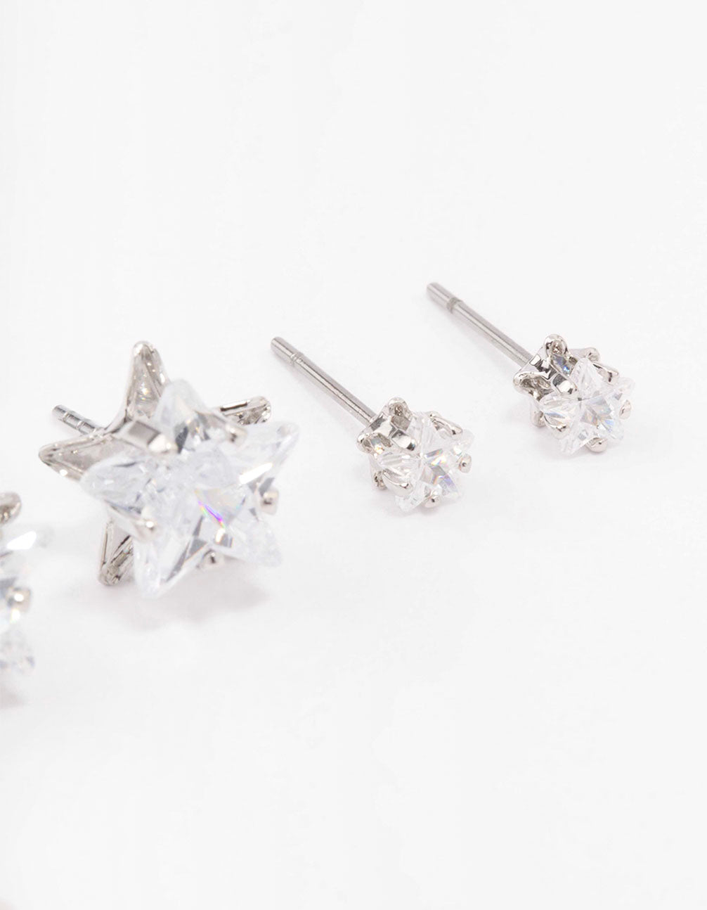 Silver Cubic Zirconia Star Stud Earring 3-Pack