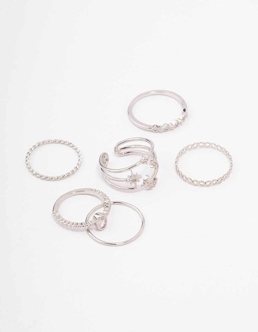 Silver Cubic Zirconia Moon & Stars Rings 5-Pack