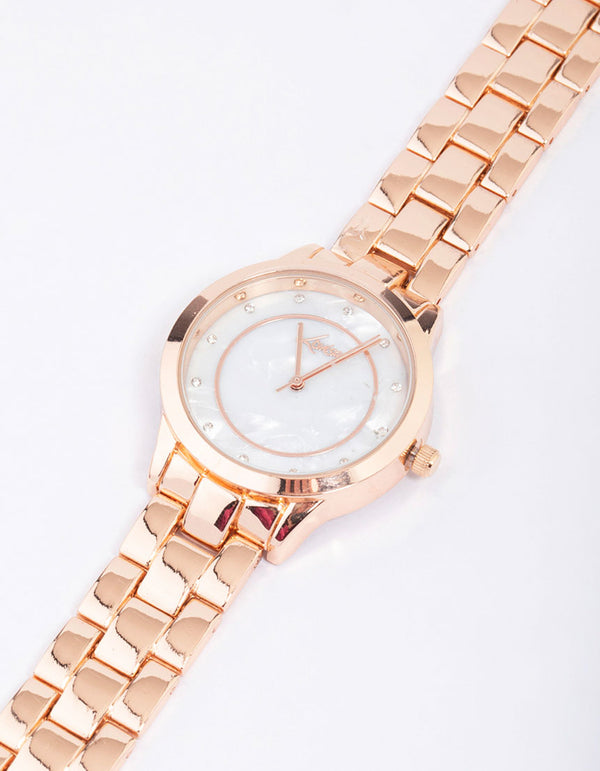 Rose Gold Diamante & Pearl Face Watch