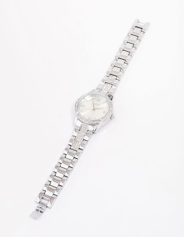 Silver Diamante Detailed Link Watch