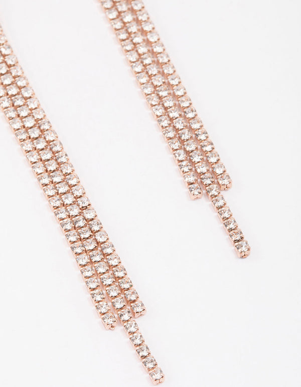 Rose Gold Diamante Twisted Chain Drop Earrings