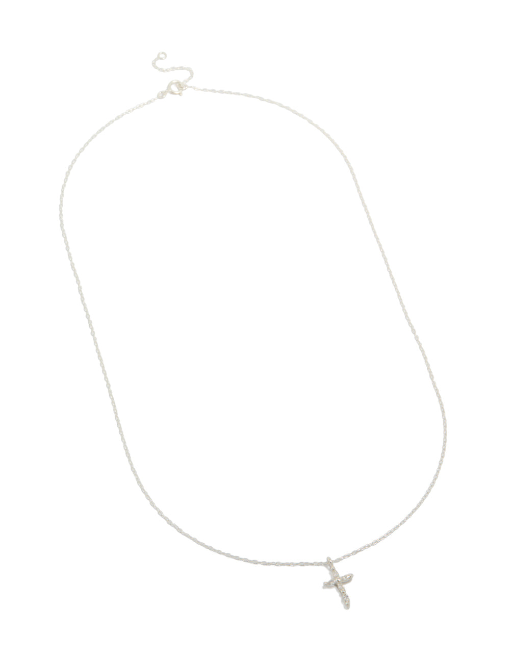 Explore this dainty sterling silver cross pendant necklace with marquise cut cubic zirconia in elegant design front view