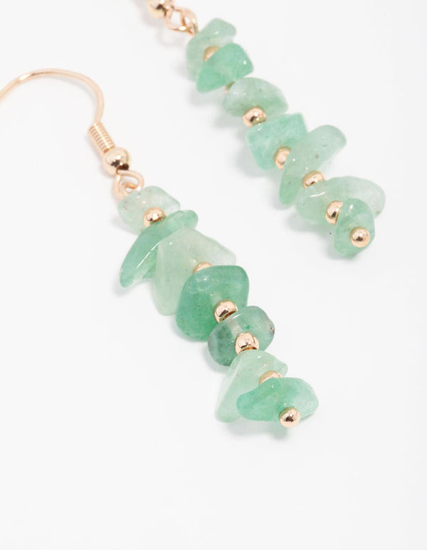 Green Aventurine Chip Stack Drop Earrings