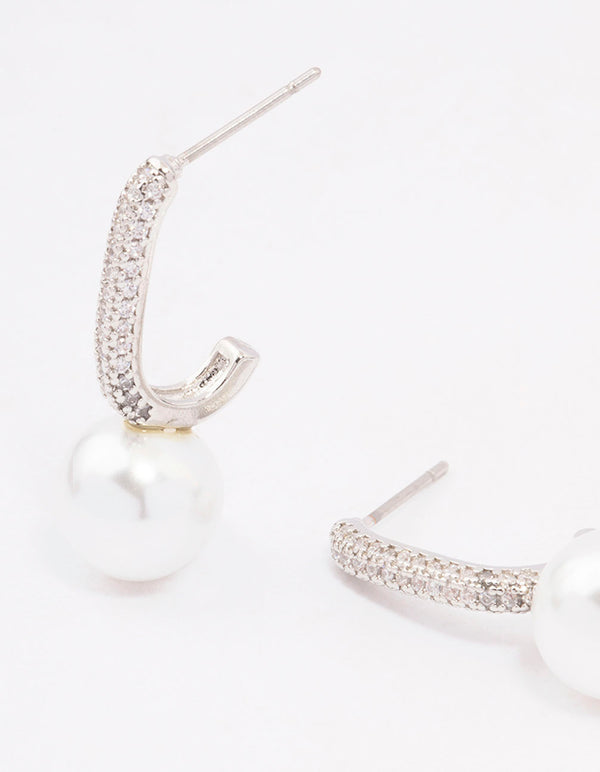 Silver Cubic Zirconia Small Pearl Drop Earrings