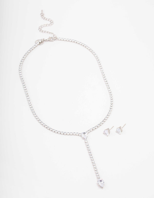 Silver Pear Droplet Necklace & Earring Set