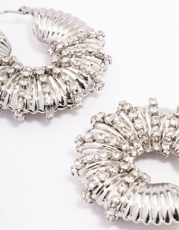 Silver Diamante Wrapped Chubby Hoop Earrings