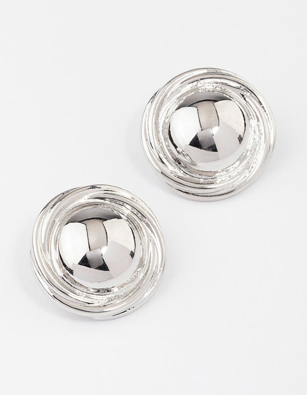 Silver Button Medium Stud Earrings