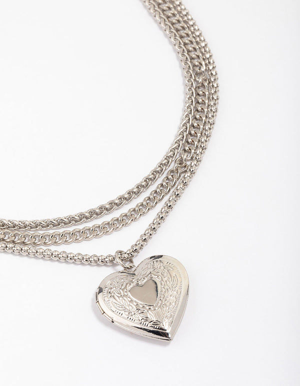 Silver Chain Set Heart Pendant Necklace