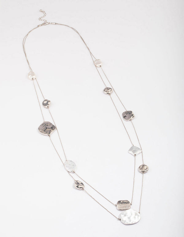 Silver Organic Round Circle Layered Necklace