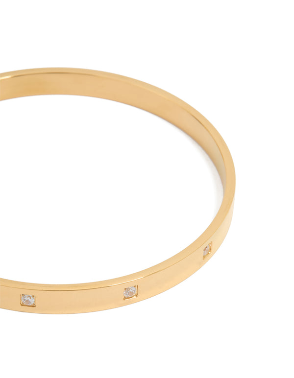 Waterproof Gold Plated Stainless Steel Triangular Cubic Zirconia Flat Bangle