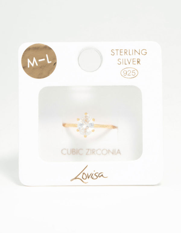 Gold Plated Sterling Silver Oval Solitaire Ring