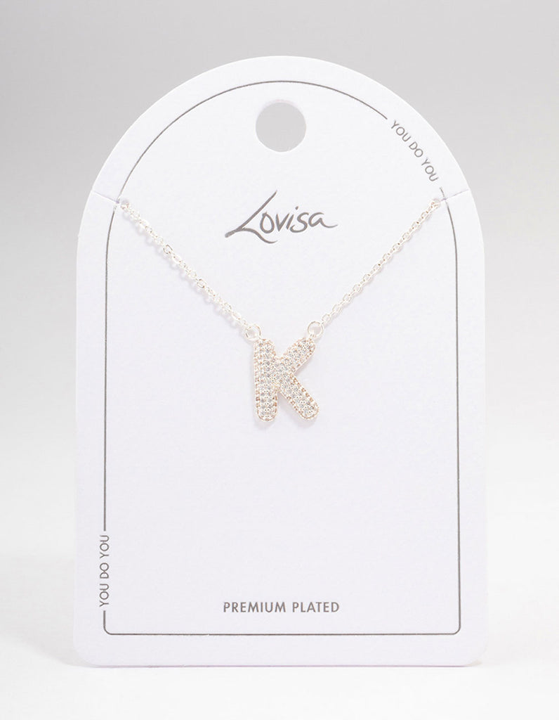 Silver Plated Letter K Pave Pendant Necklace Lovisa