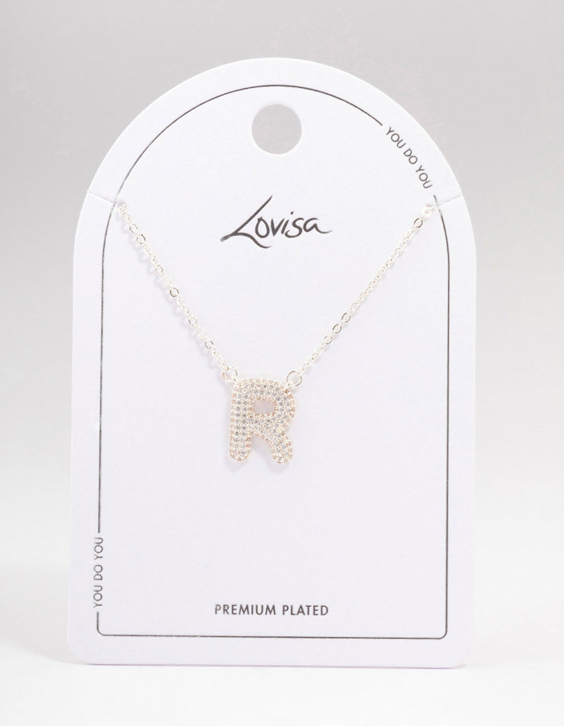 Silver Plated Letter R Pave Pendant Necklace Lovisa - Main Image