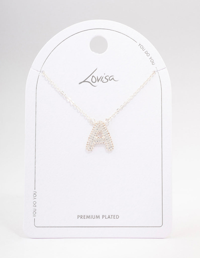 Silver Plated Letter A Pave Pendant Necklace Lovisa