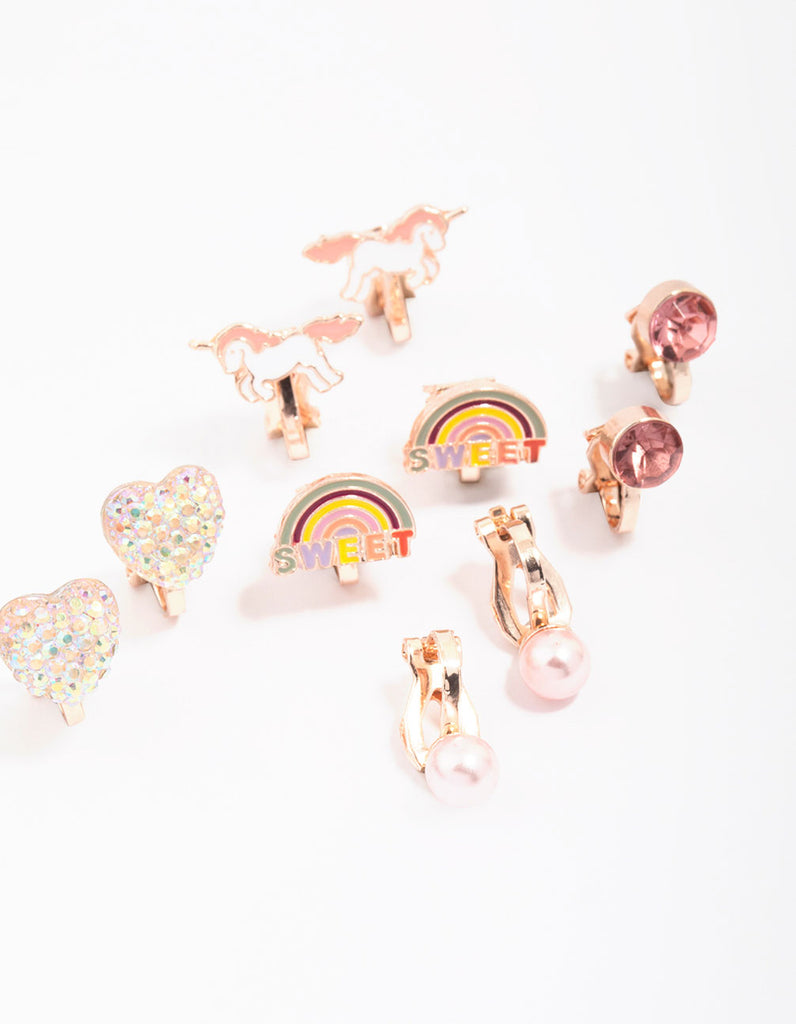 Kids Rose Gold Unicorn Clip-On Earrings 5-Pack Lovisa