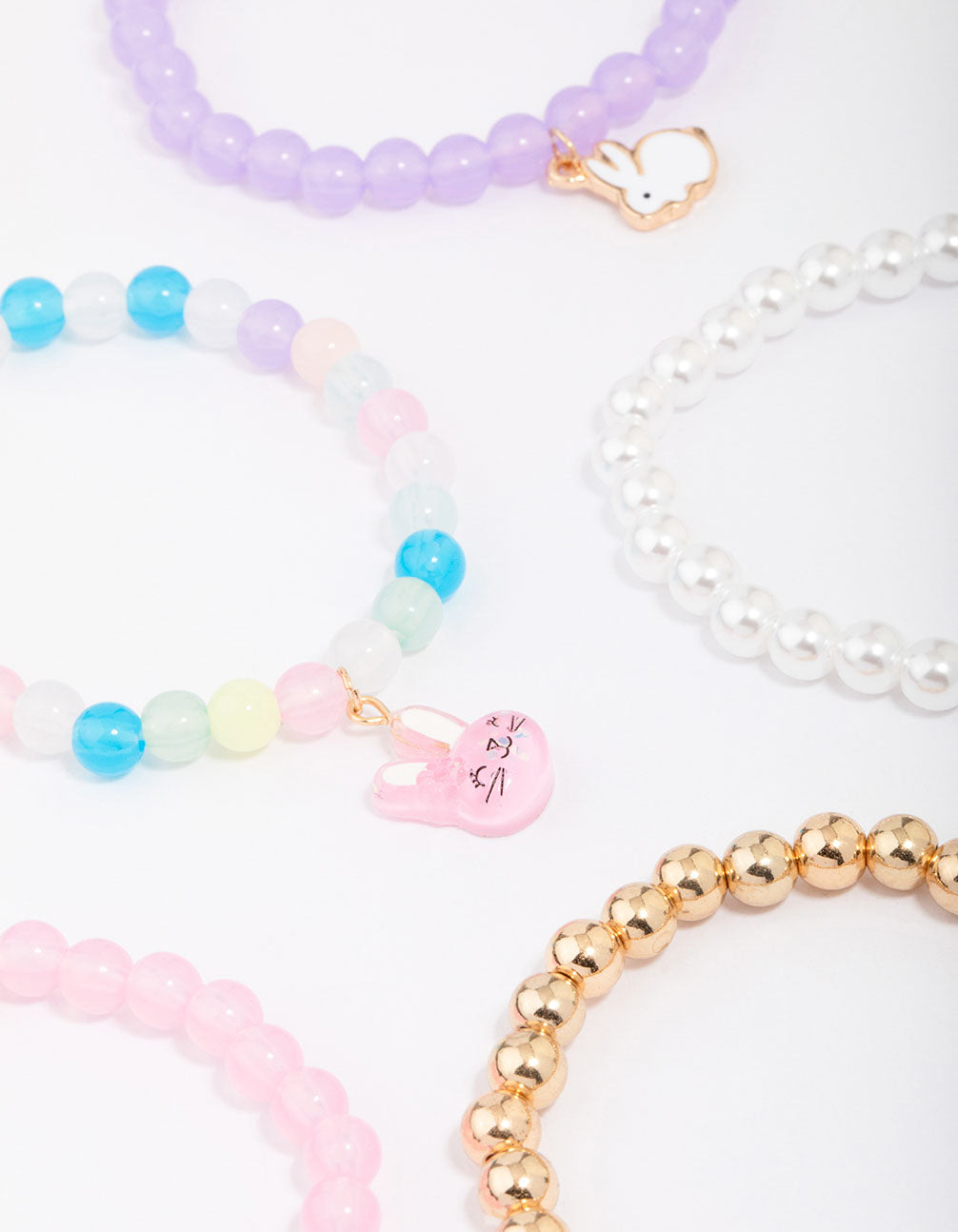 Kids Easter Bunny Flower Stretch Beaded Bracelets 5-Pack