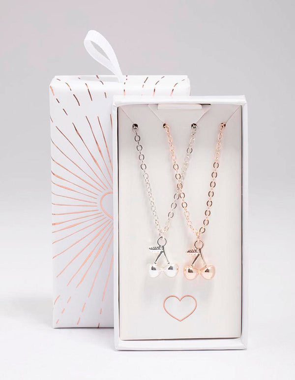 Mixed Metal Cherry Pendant Necklace Pack