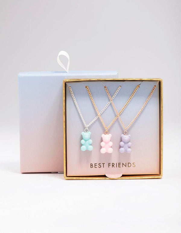 Mixed Metal Pastel Teddy Necklace 3-Pack