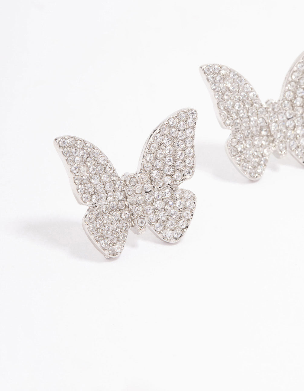 Silver Butterfly Cubic Zirconia Stone Stud Earrings