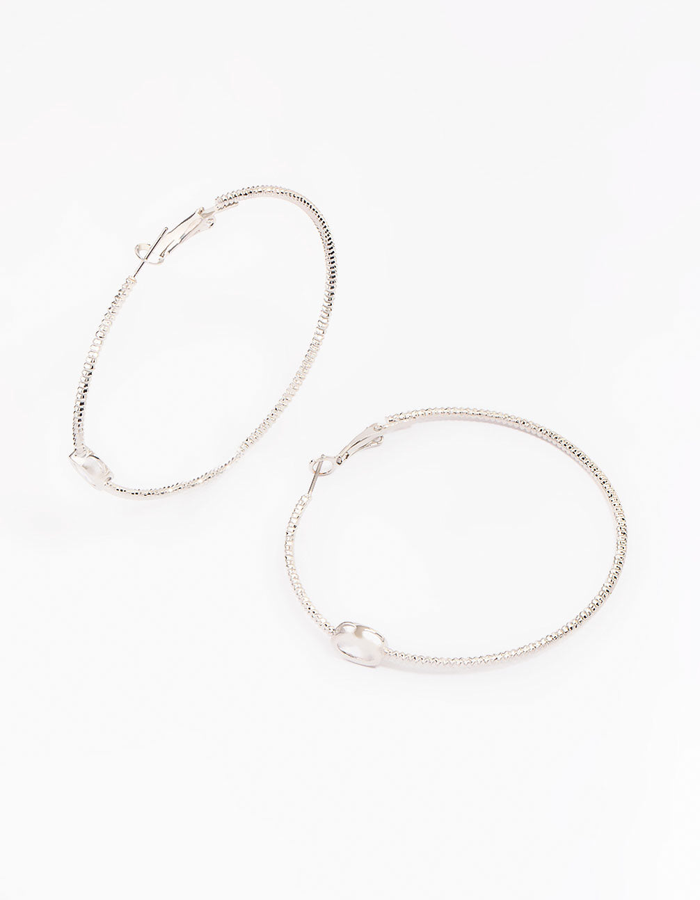 Silver Textural Oval Cubic Zirconia Hoop Earrings
